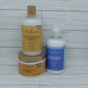 Shea Moisture Raw Shea Butter Shampoo+ Masque+ Scalp Conditioner Bundle Lot of 3